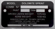 Triumph Dolomite replacement blank VIN plate