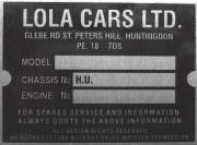 Lola cars replacement vin chassis plate