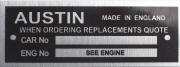 austin A30 replacement vin plate