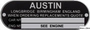 austin blank replacement vin chassis plate