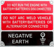 Land Rover battery warning plate