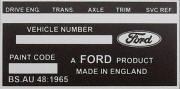 Ford replacement blank VIN plate MK1 COR