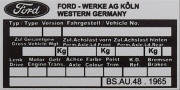 Ford replacement blank VIN plate, GER 1