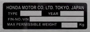 Honda Motorcycle replacement blank VIN plate