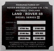 Land Rover diesel series 3 VIN plate