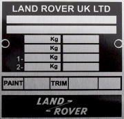 Land Rover replacement blank VIN plate, DEF 1