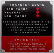 Land Rover 4 x 4 information plate