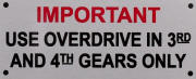 Land Rover overdrive warning plate