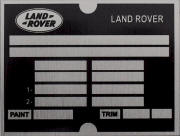 Land Rover replacement blank VIN plate, LR 1