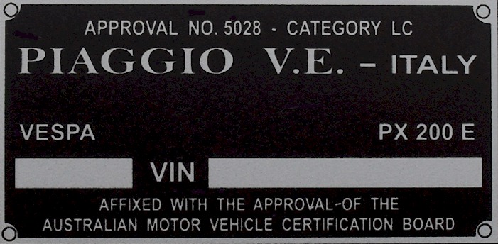 Vespa 50s VIN Data Plate V5SA1T Frame Reg ID Tag Chassis Part 