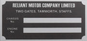 Reliant replacement VIN plate, RL 1