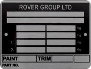 Rover group replacement blank VIN plate