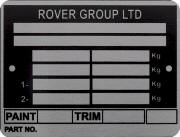 Rover group replacement blank VIN plate, RGL 1
