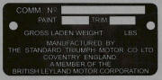Triumph replacement blank VIN plate