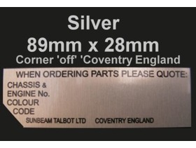 Sunbeam Alpine Tiger Rapier Hillman Minx Chassis VIN Plate, silver with corner off. Coventry, England